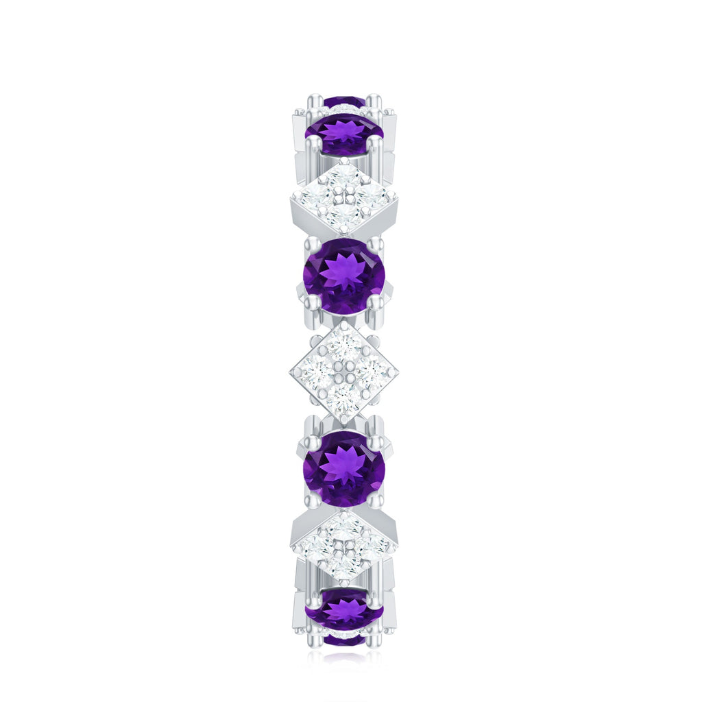Purple Amethyst and Contemporary Diamond Eternity Ring