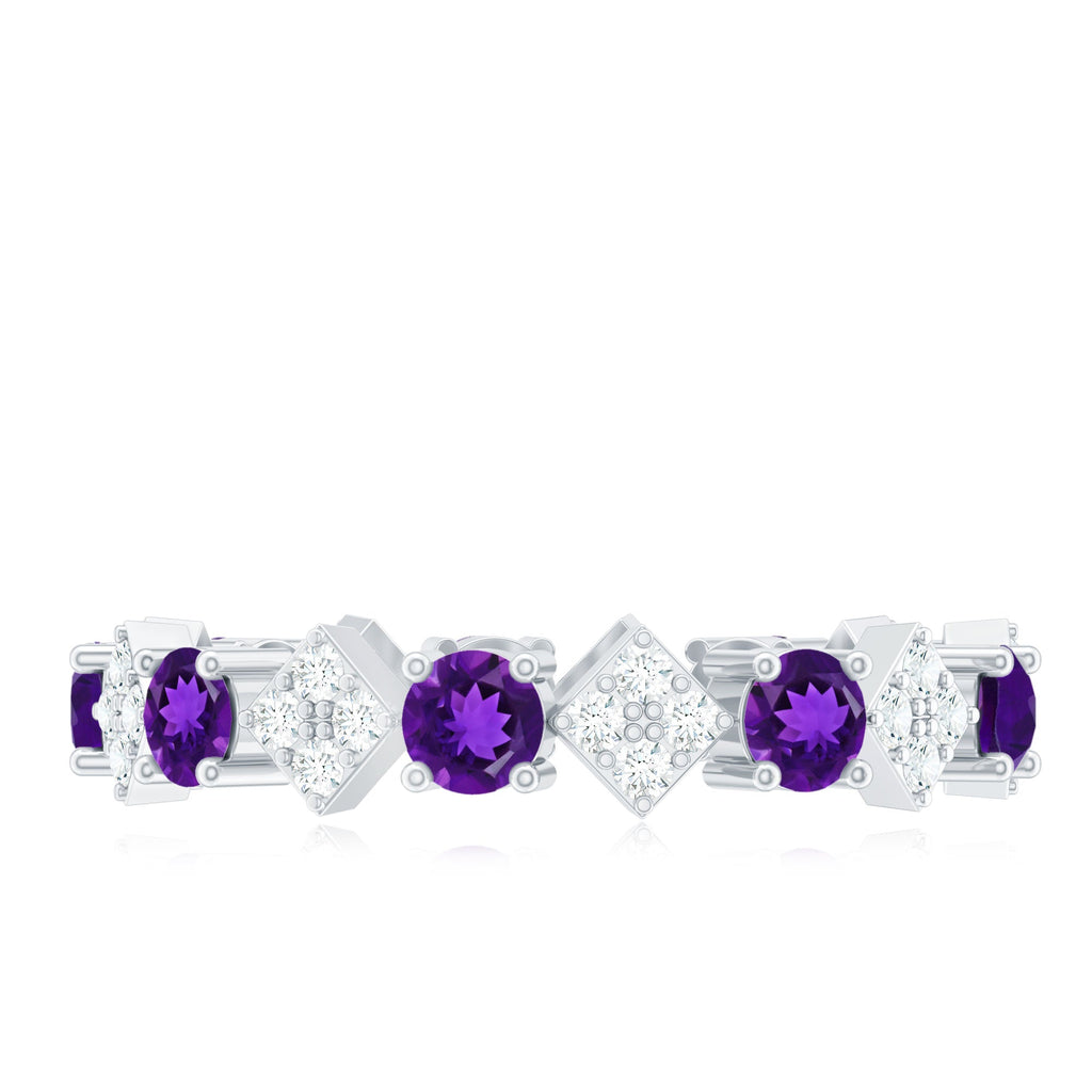 Purple Amethyst and Contemporary Diamond Eternity Ring