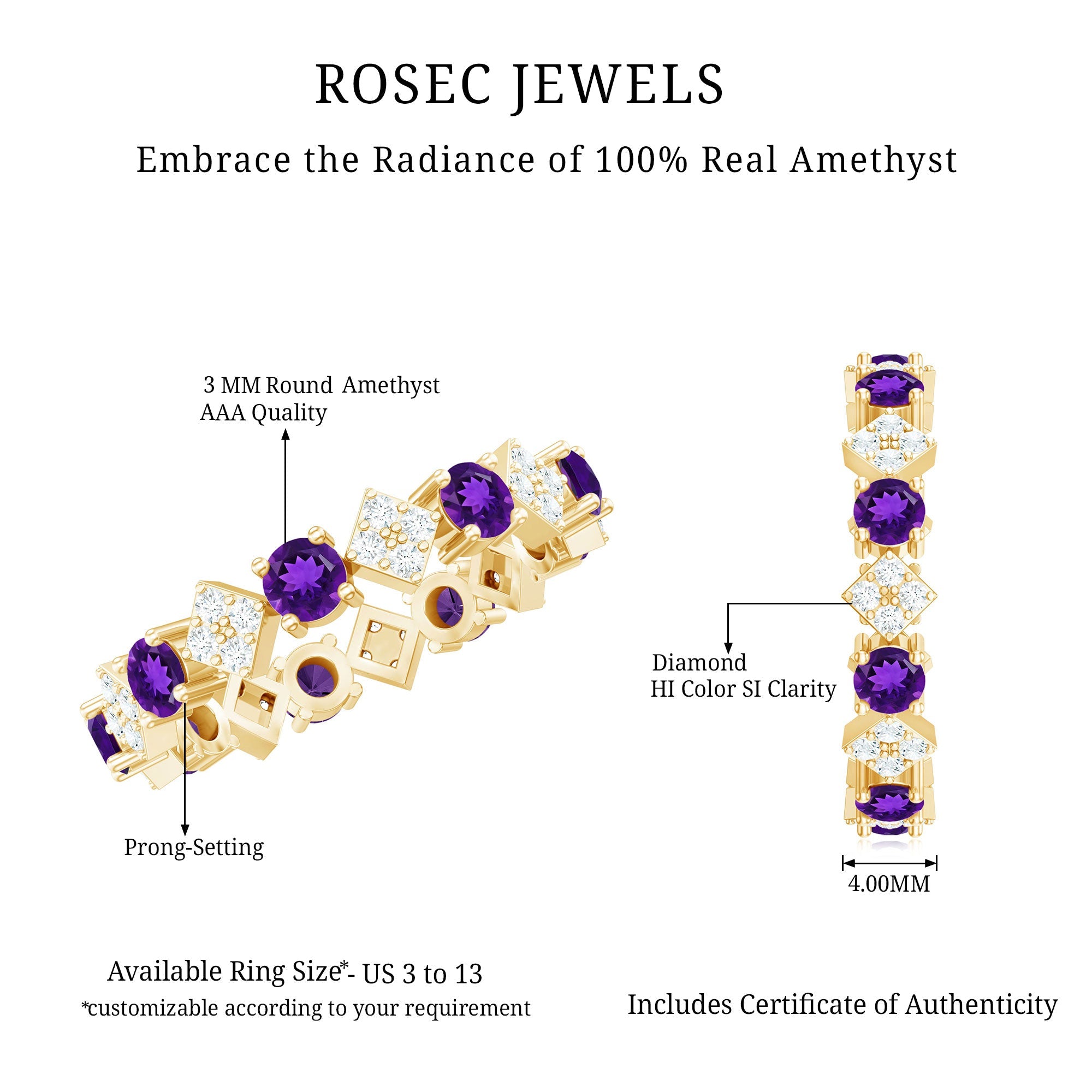 Purple Amethyst and Contemporary Diamond Eternity Ring