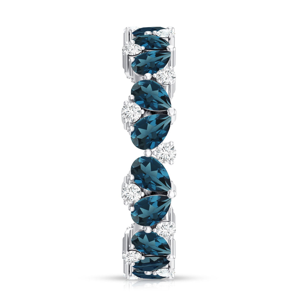 Pear Shape London Blue Topaz and Moissanite Full Eternity Band