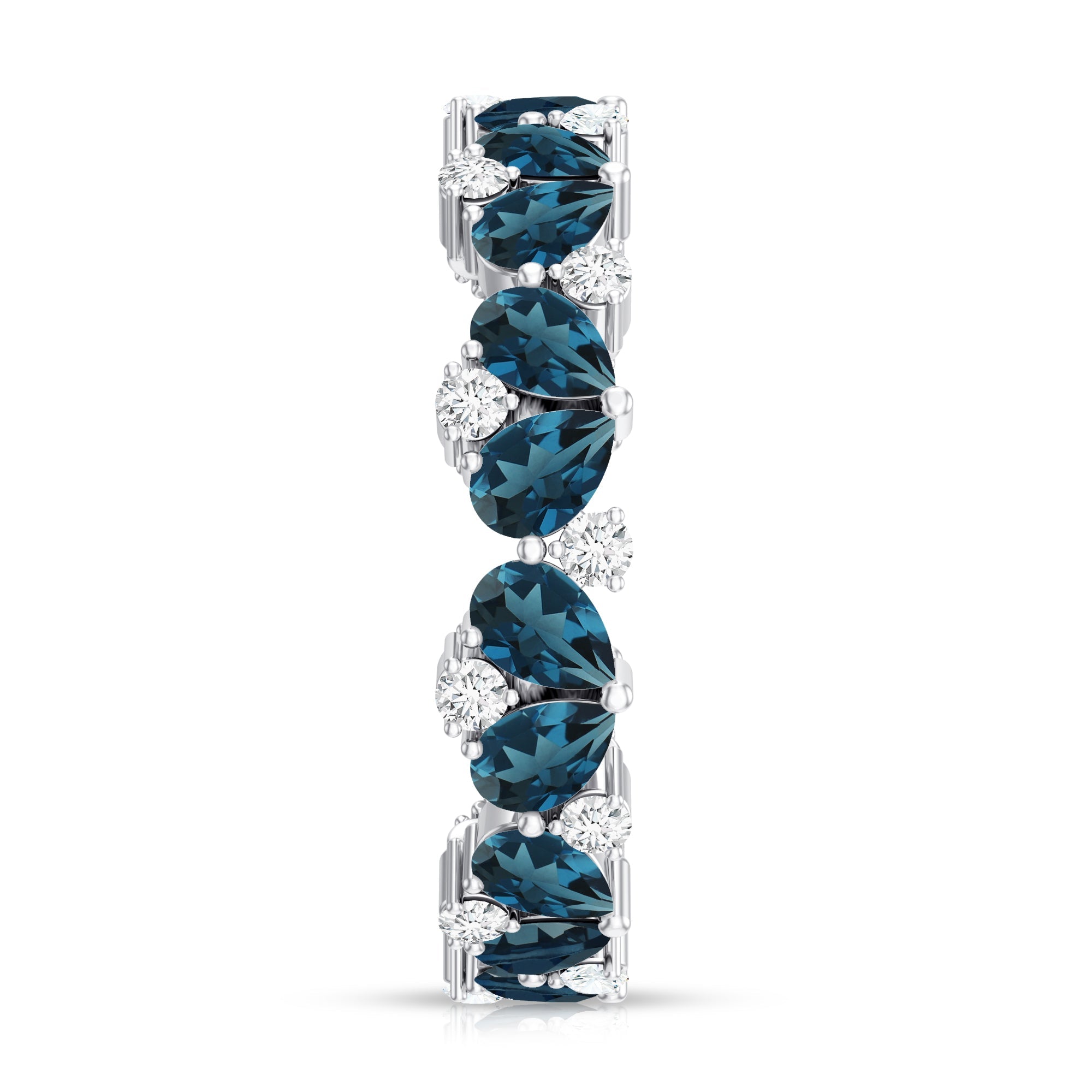 Pear Shape London Blue Topaz and Moissanite Full Eternity Band