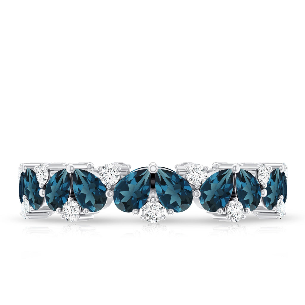 Pear Shape London Blue Topaz and Moissanite Full Eternity Band