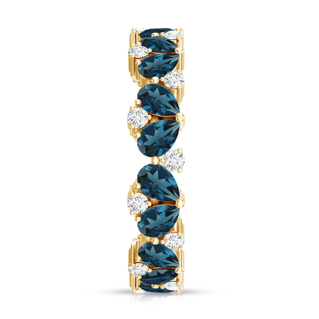 Pear Shape London Blue Topaz and Moissanite Full Eternity Band
