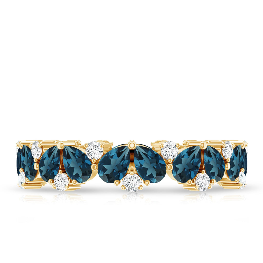Pear Shape London Blue Topaz and Moissanite Full Eternity Band