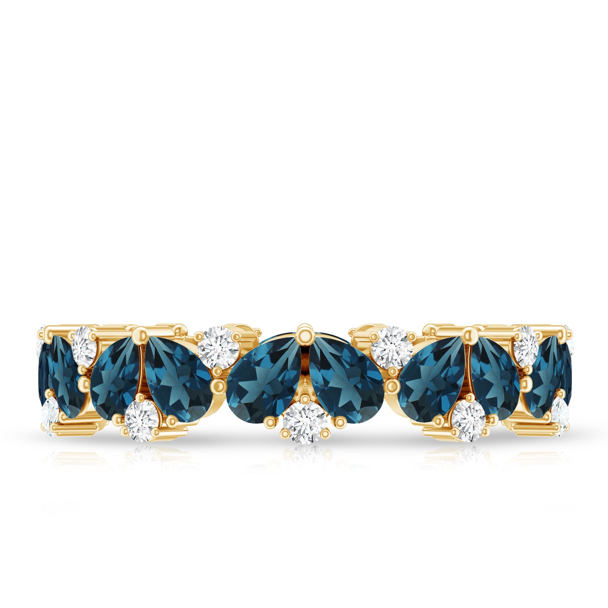 Pear Shape London Blue Topaz and Moissanite Full Eternity Band