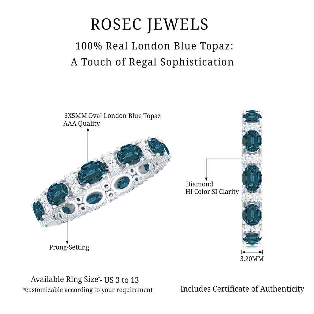 Oval Cut London Blue Topaz Full Eternity Band with Diamond