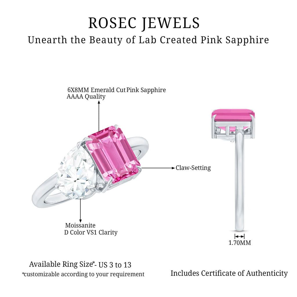 Toi Et Moi Ring with Created Pink Sapphire and Moissanite