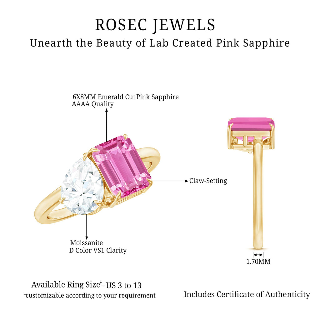 Toi Et Moi Ring with Created Pink Sapphire and Moissanite