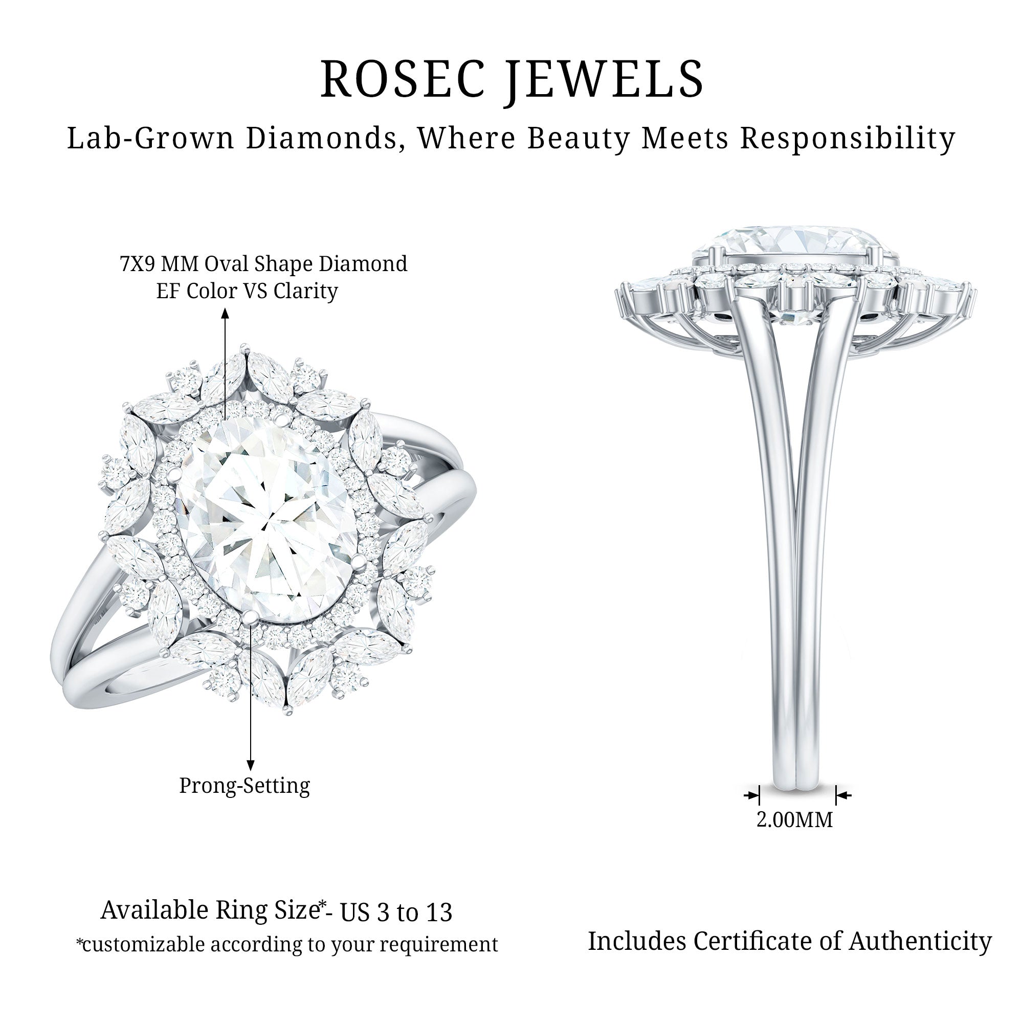 Certified Oval Cut Lab Diamond Statement Engagement Ring