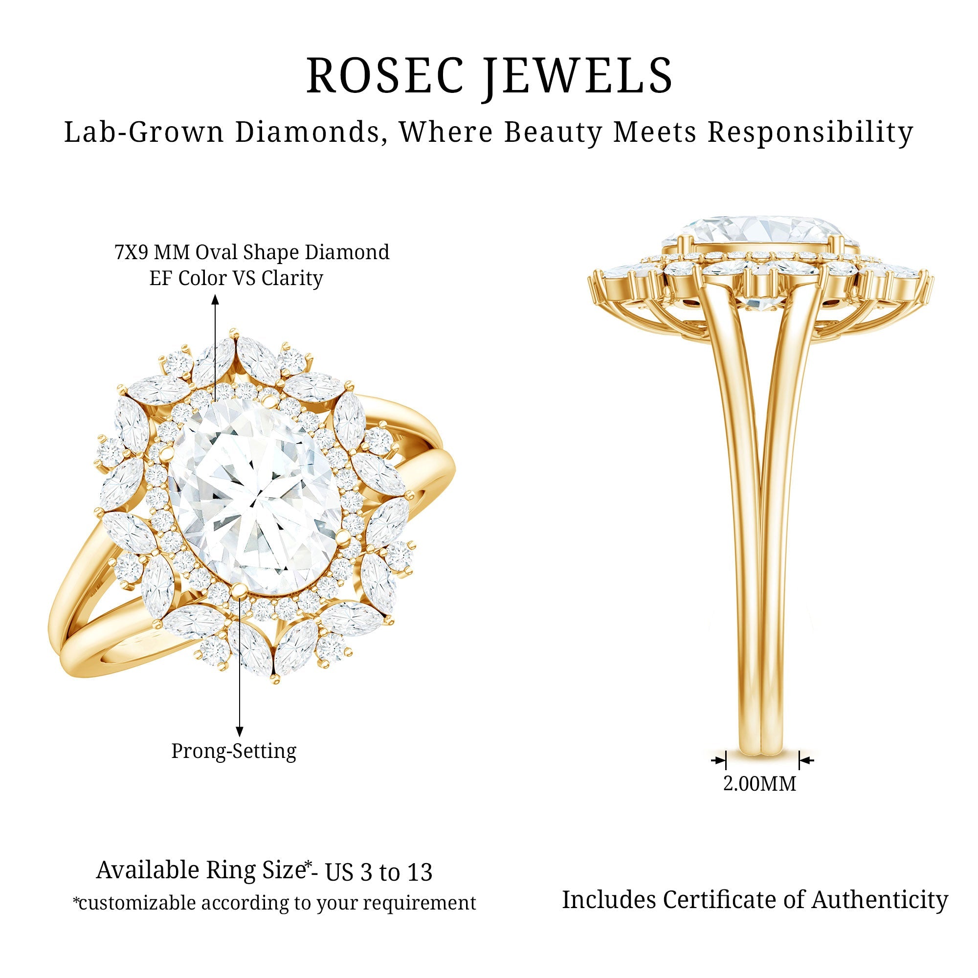 Certified Oval Cut Lab Diamond Statement Engagement Ring