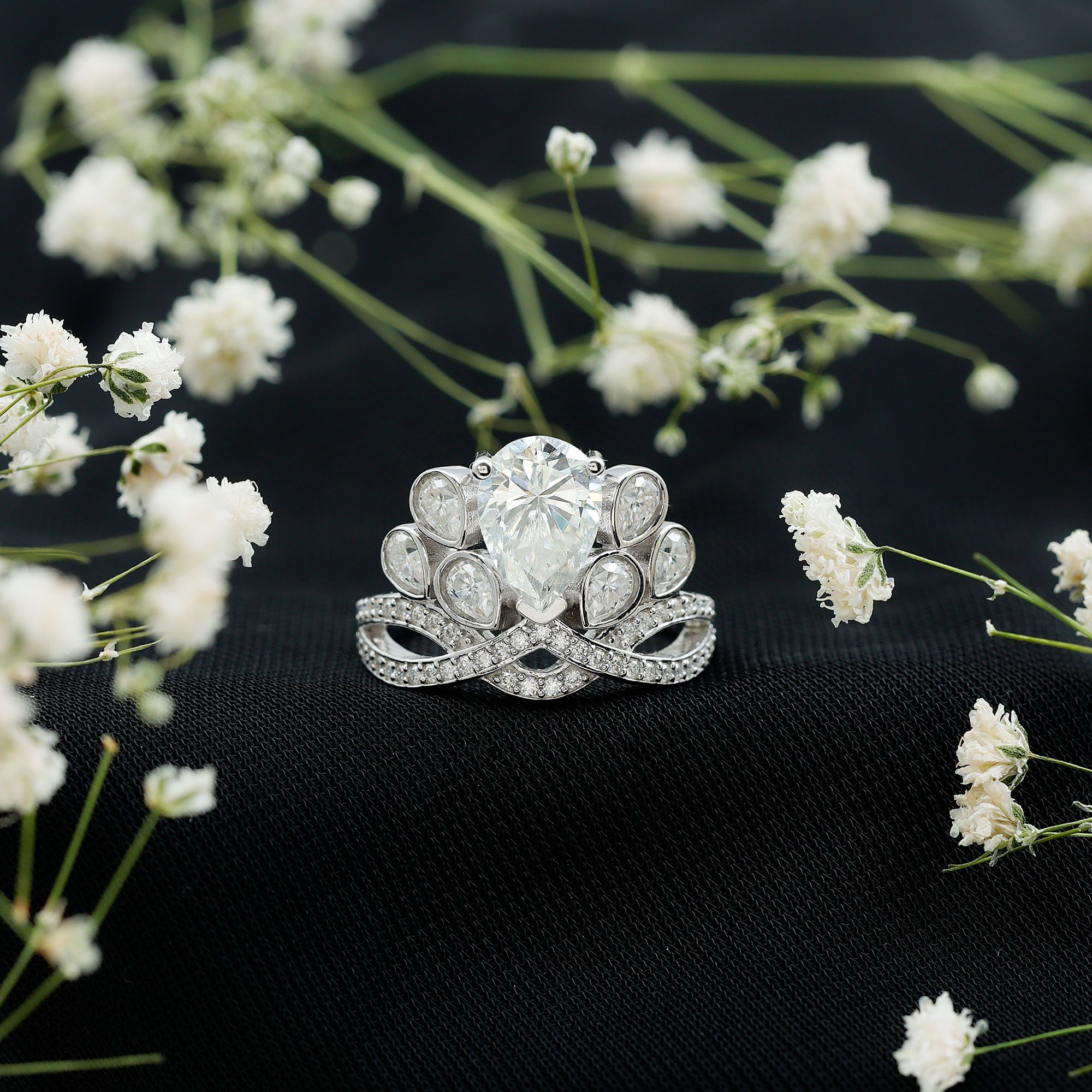 Certified Moissanite Designer Crown Engagement Ring