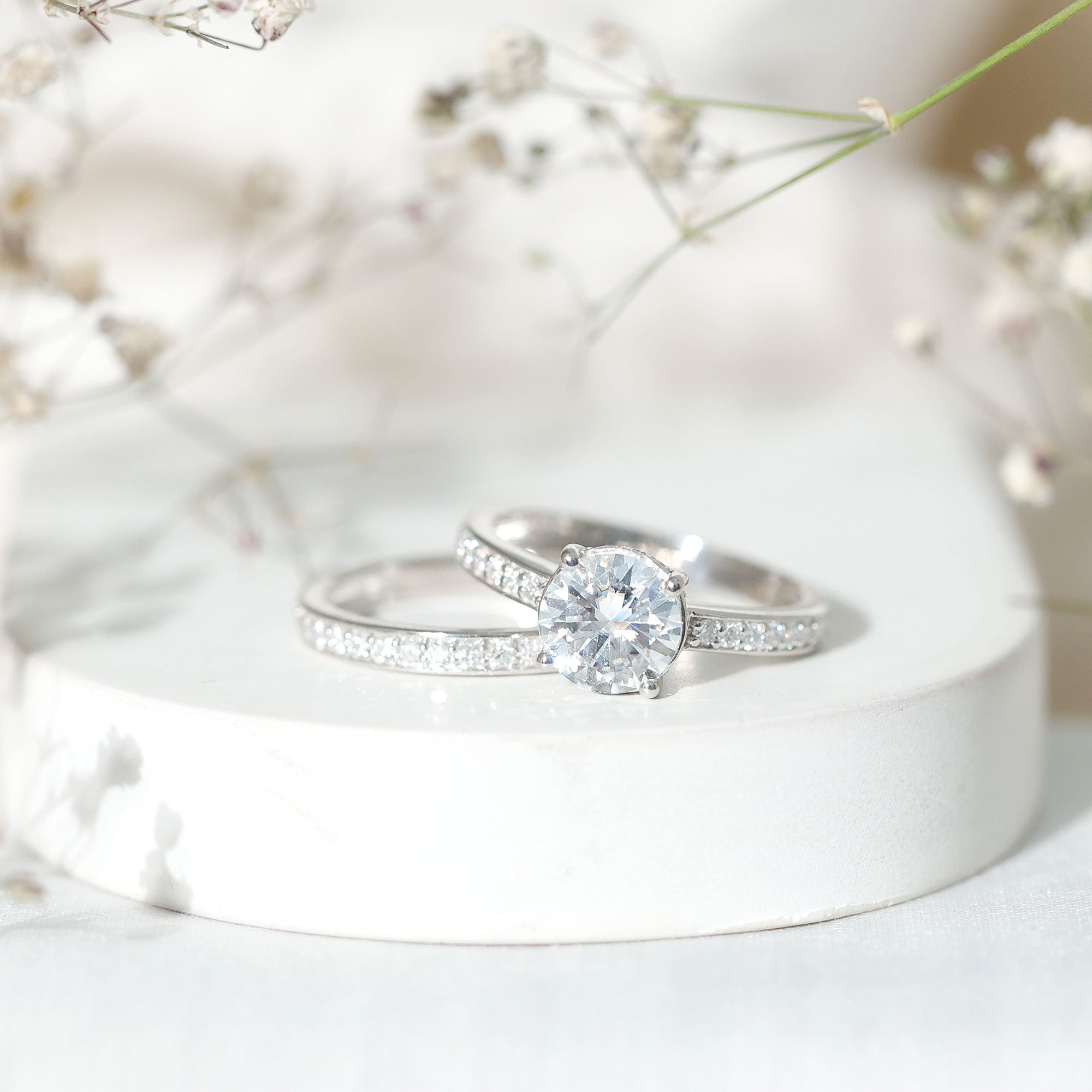 Certified 8 MM Moissanite Solitaire Wedding Ring Set