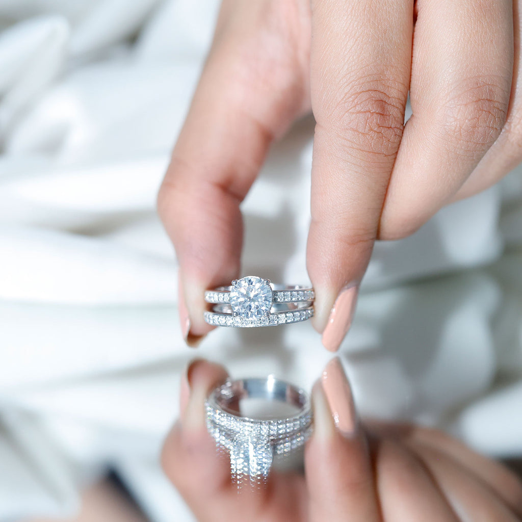 Certified 8 MM Moissanite Solitaire Wedding Ring Set
