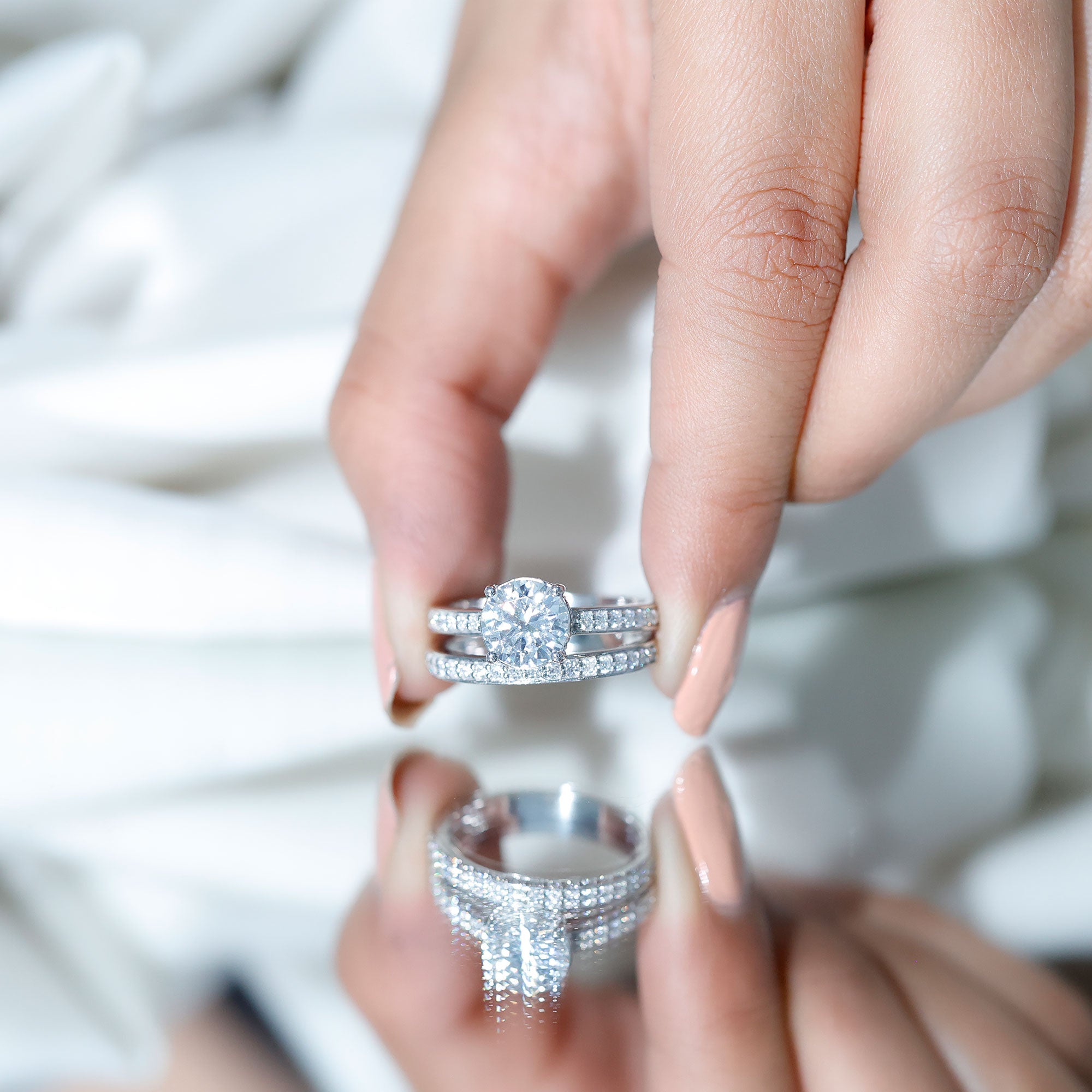 Certified 8 MM Moissanite Solitaire Wedding Ring Set
