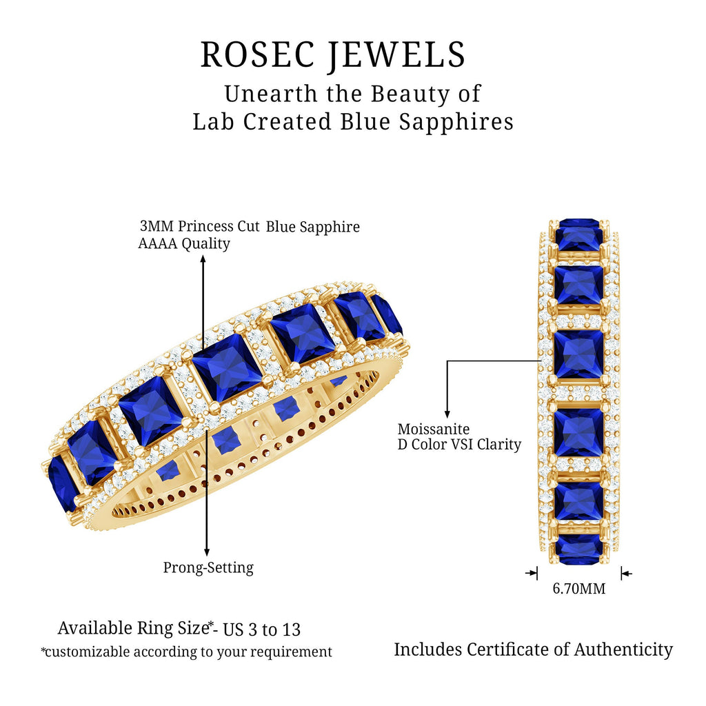 Lab Grown Blue Sapphire Wedding Band with Moissanite Accent