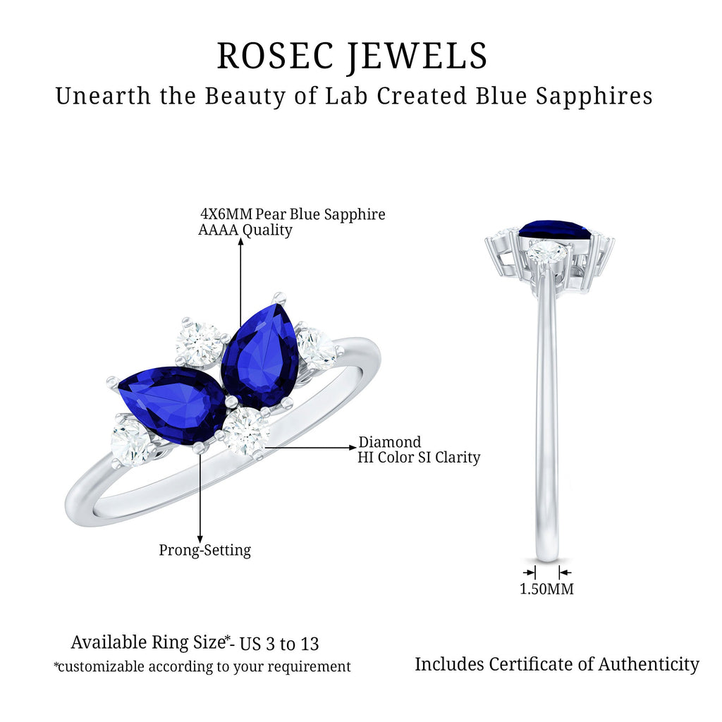 Lab Created Blue Sapphire and Diamond Cluster Ring