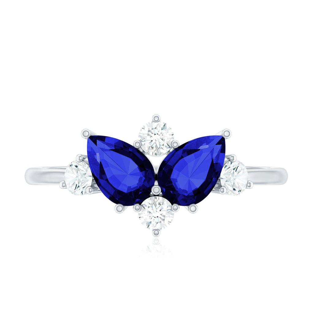 Lab Created Blue Sapphire and Diamond Cluster Ring