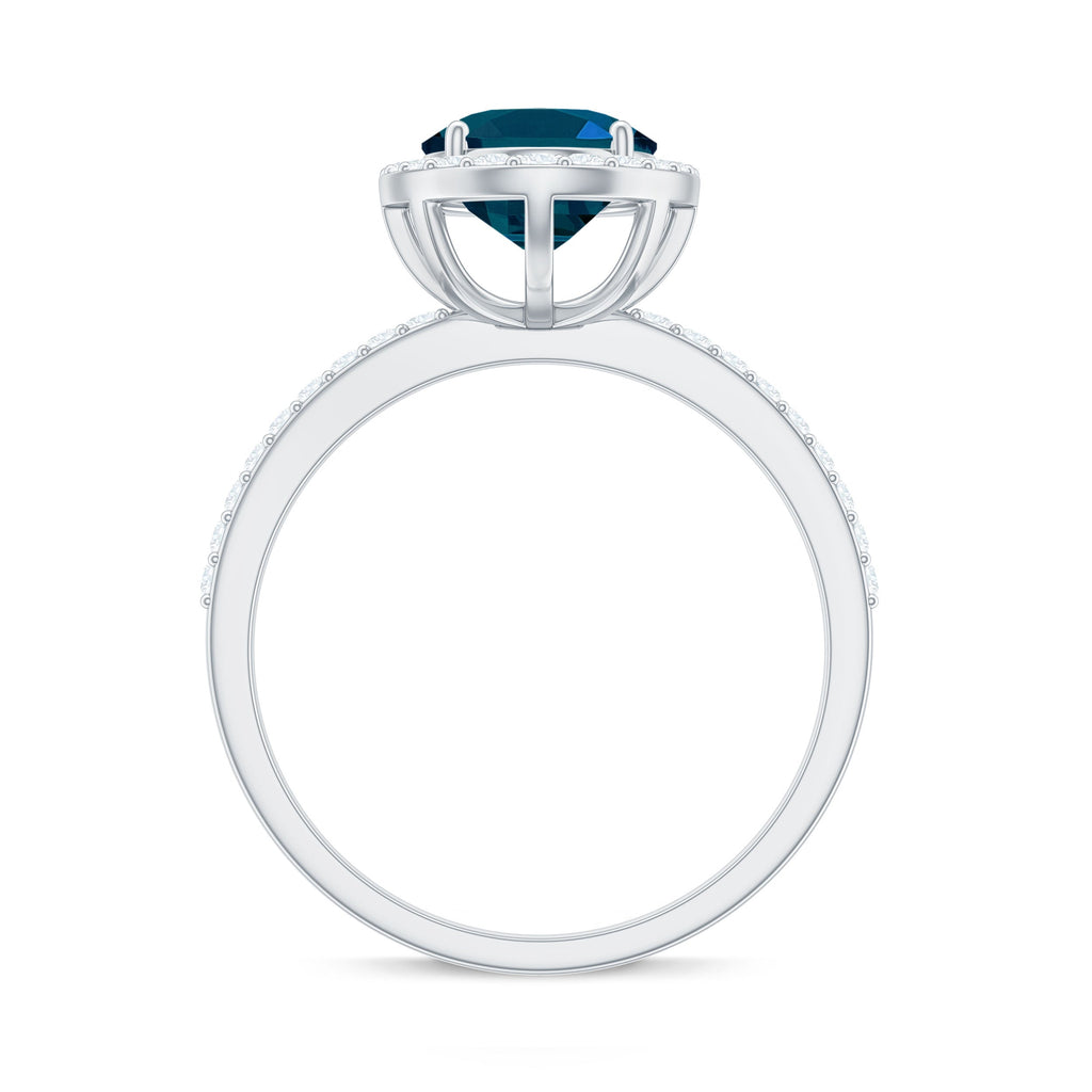 8X10mm Oval Cut London Blue Topaz Oblong Engagement Ring with Diamond Halo