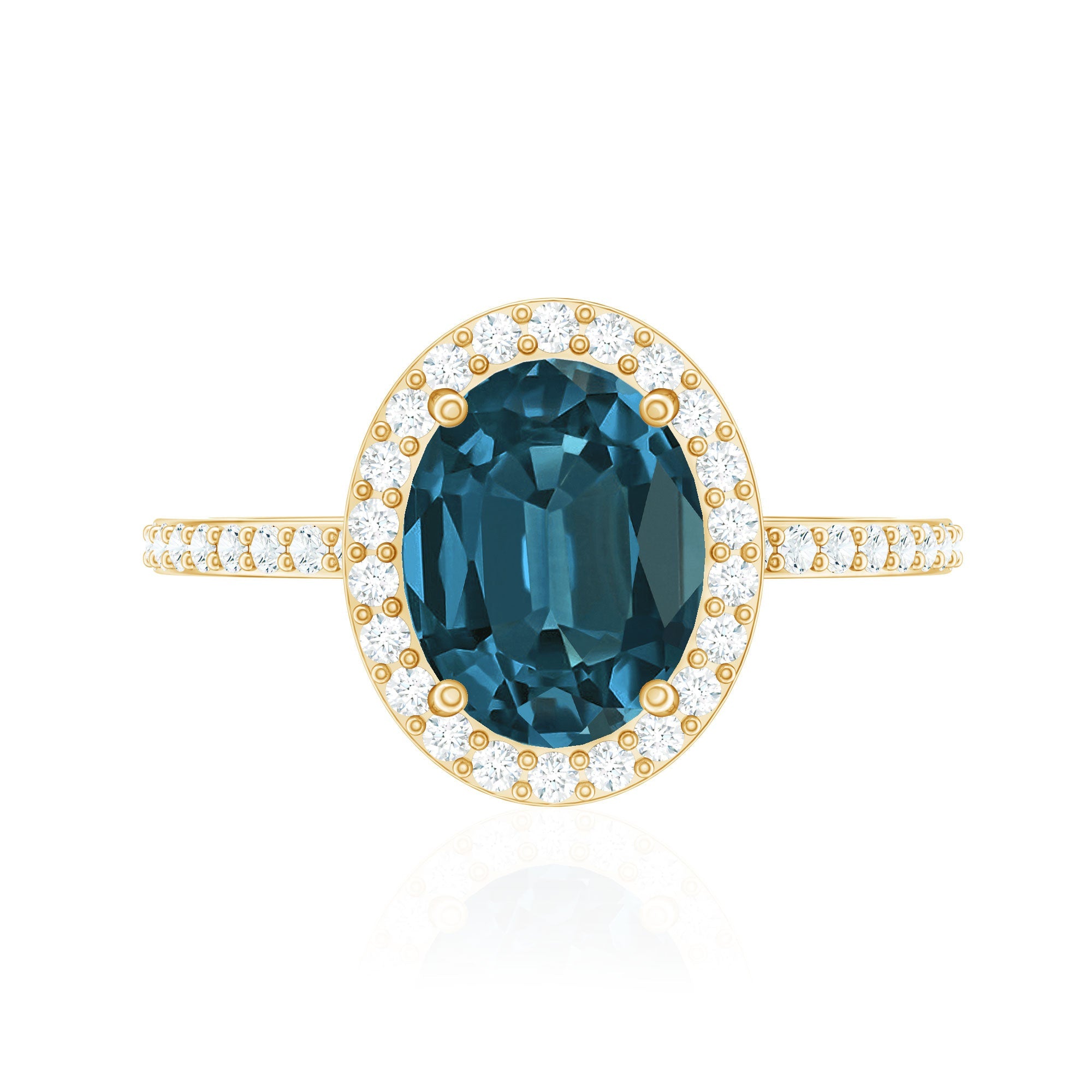 8X10mm Oval Cut London Blue Topaz Oblong Engagement Ring with Diamond Halo