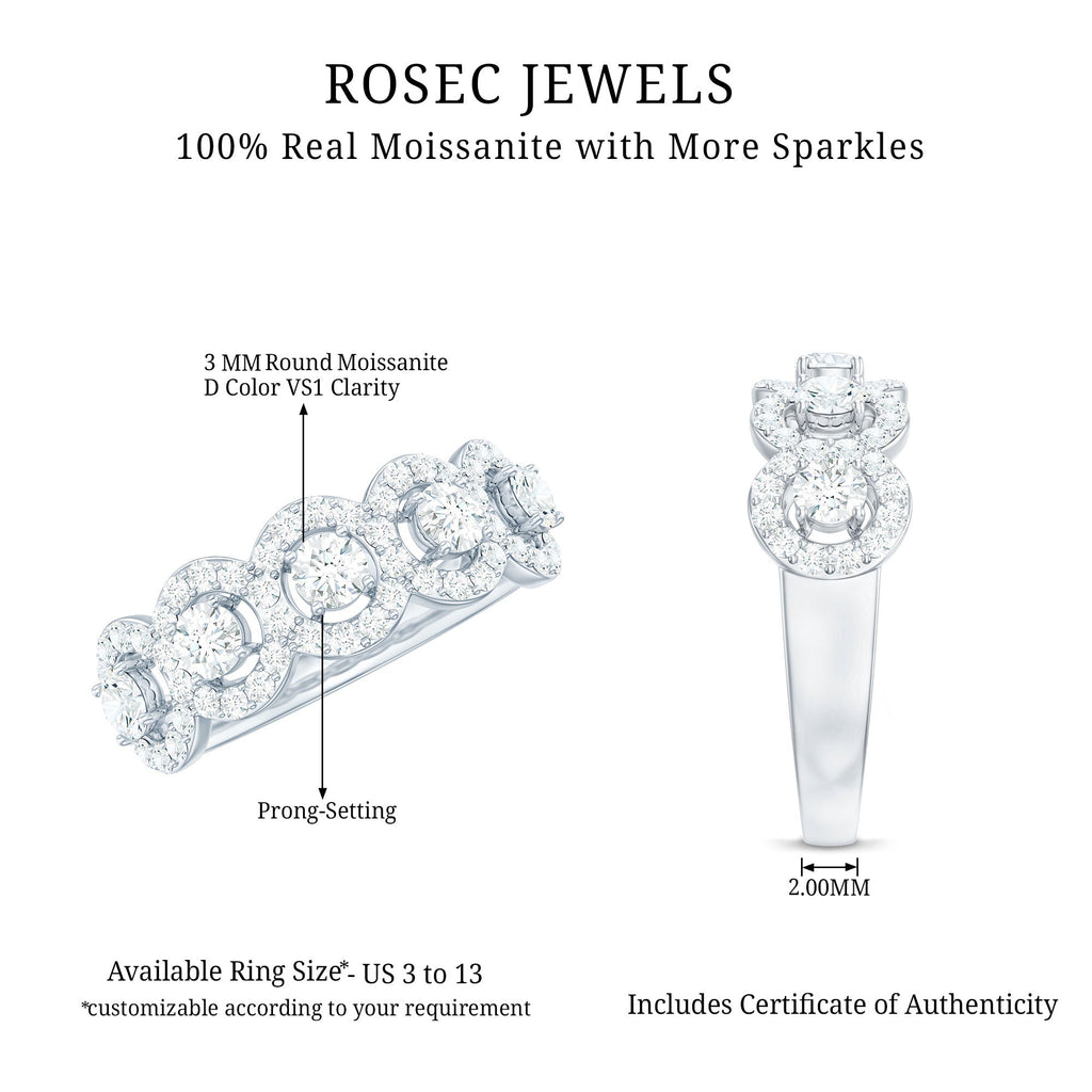 1.25 CT Round Cut Moissanite Halo Classic Band Ring