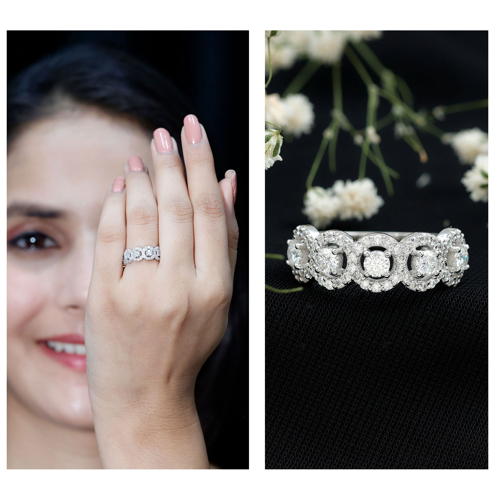 1.25 CT Round Cut Moissanite Halo Classic Band Ring