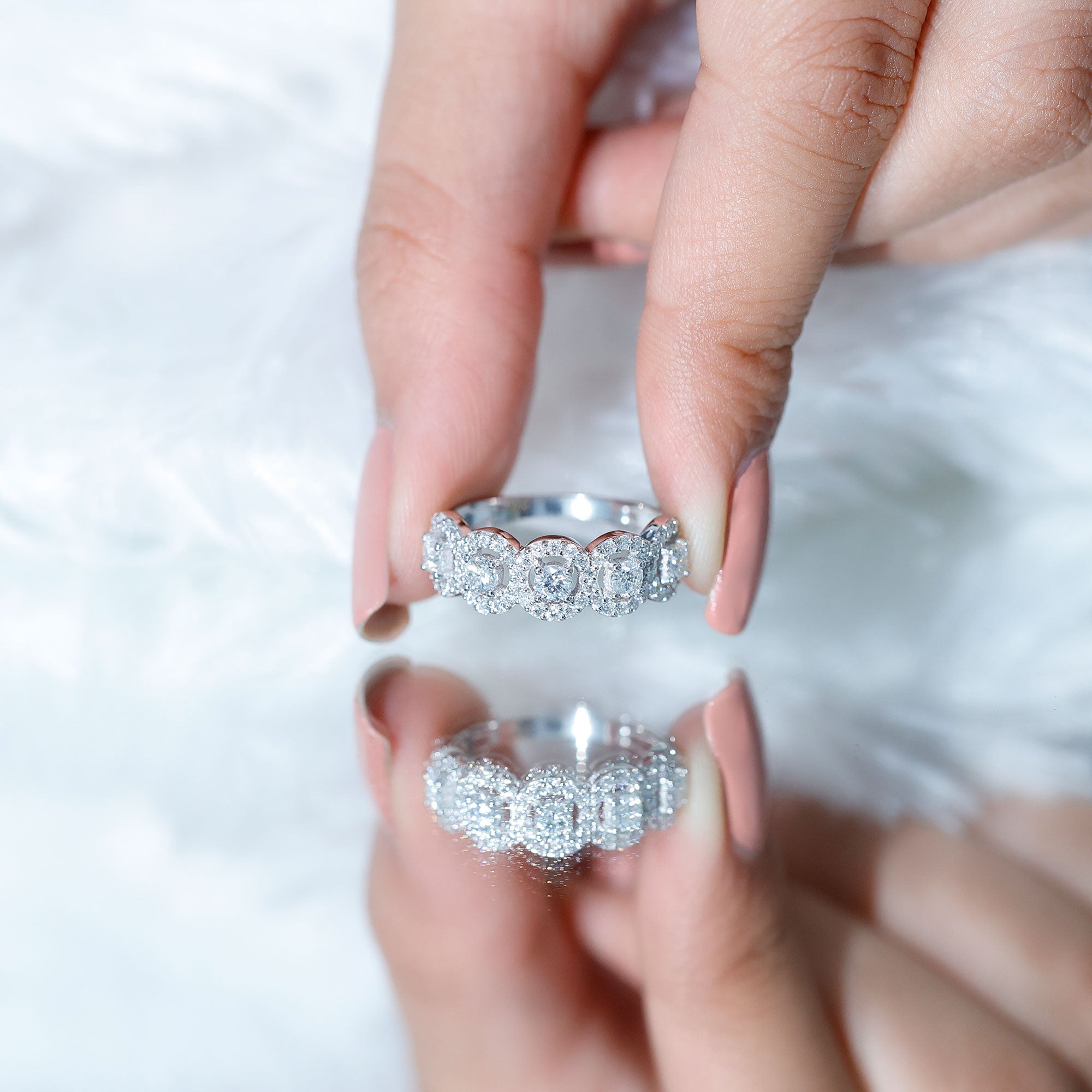 1.25 CT Round Cut Moissanite Halo Classic Band Ring
