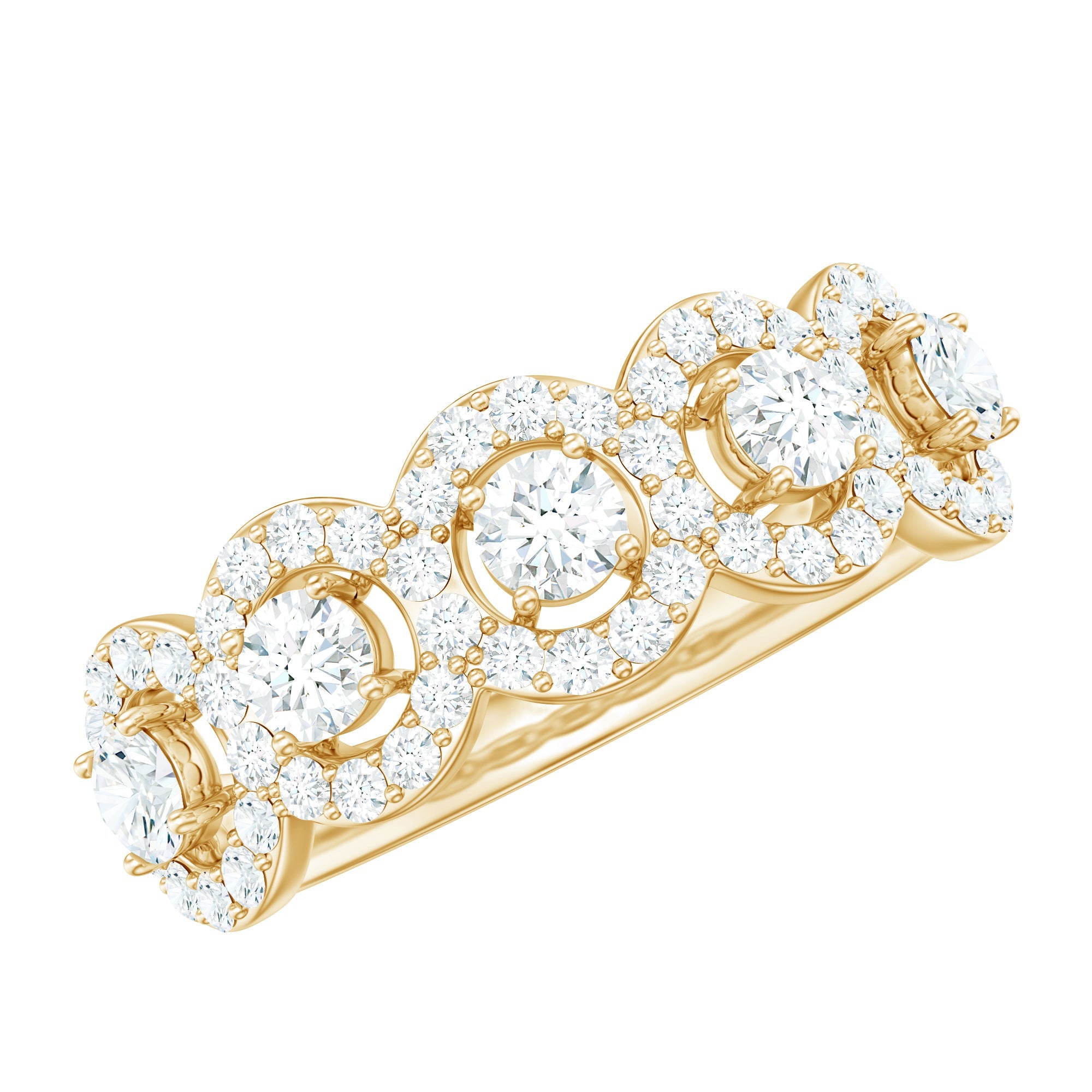 1.25 CT Round Cut Moissanite Halo Classic Band Ring