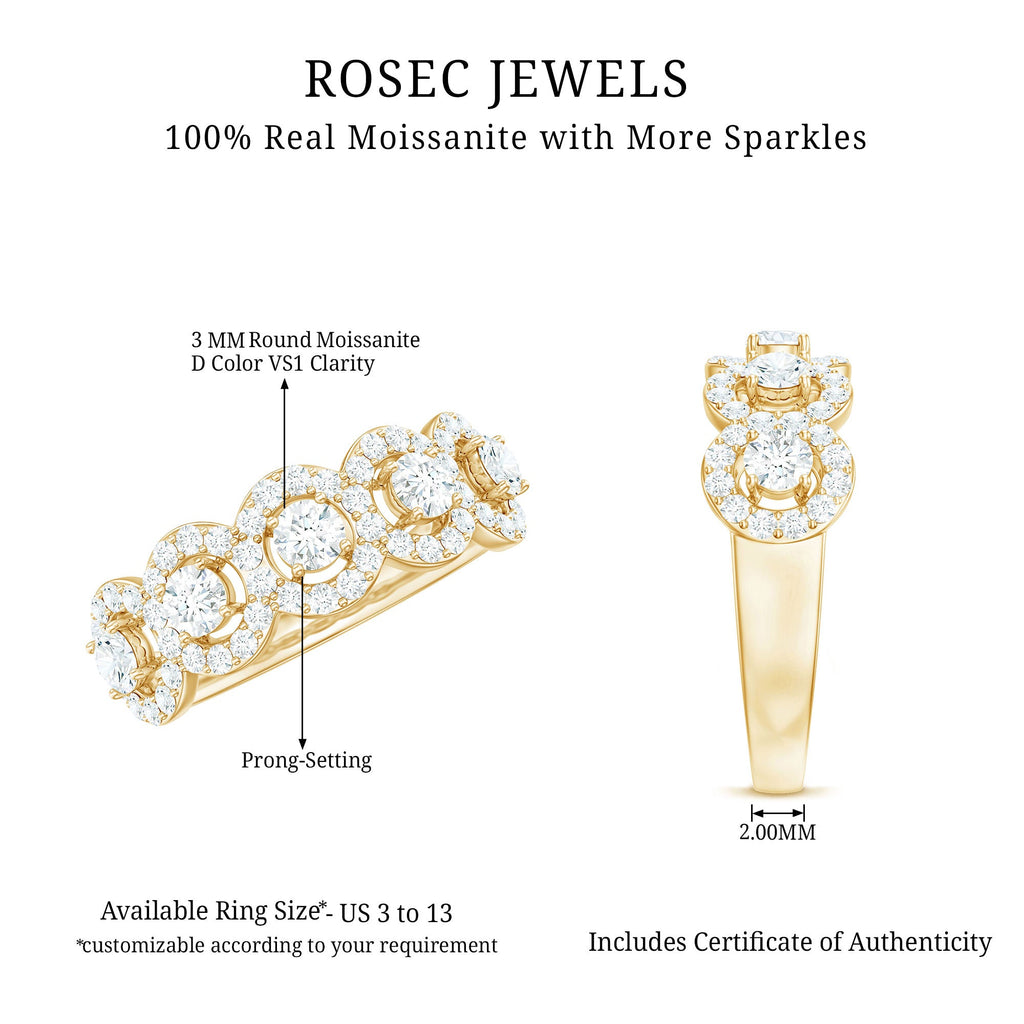 1.25 CT Round Cut Moissanite Halo Classic Band Ring