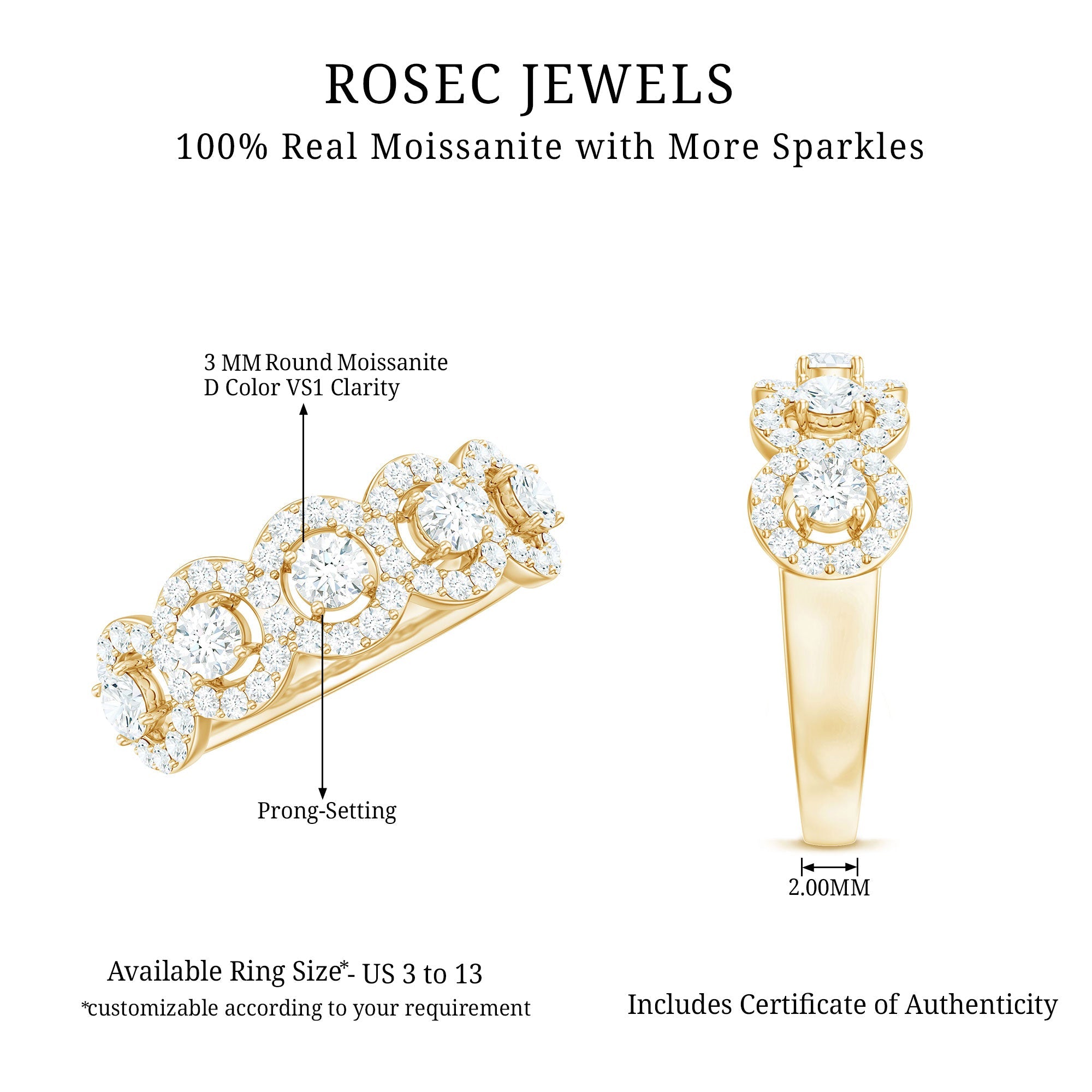 1.25 CT Round Cut Moissanite Halo Classic Band Ring