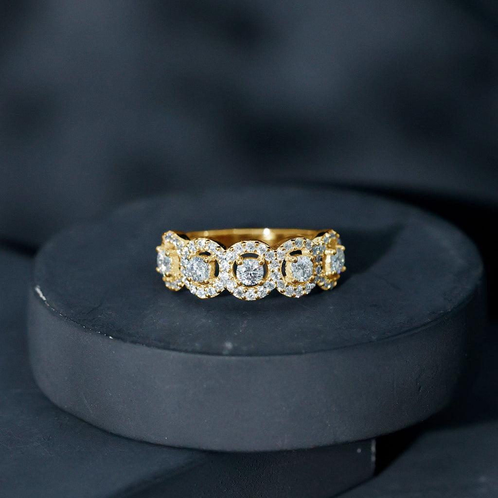 1.25 CT Round Cut Moissanite Halo Classic Band Ring