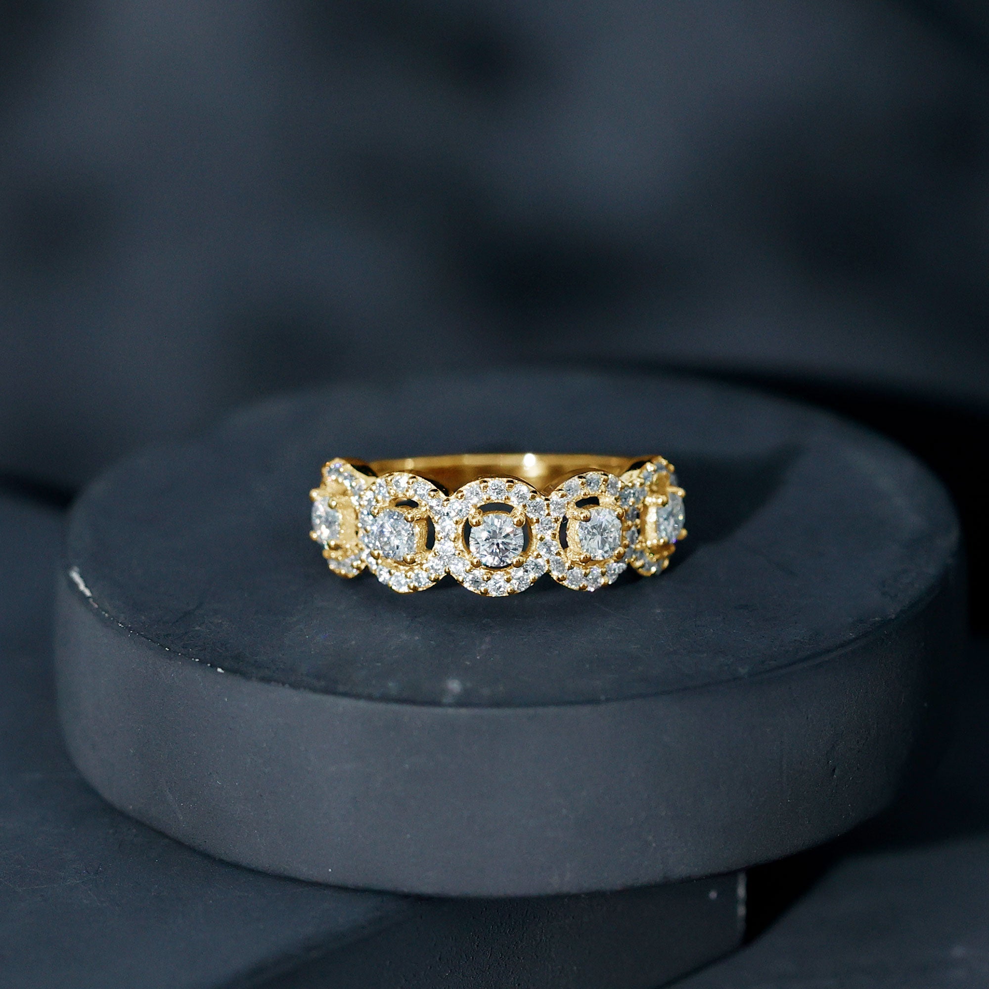 1.25 CT Round Cut Moissanite Halo Classic Band Ring
