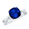 Certified 2.7 Carat Cushion Cut Lab Grown Blue Sapphire Engagement Ring with Diamond