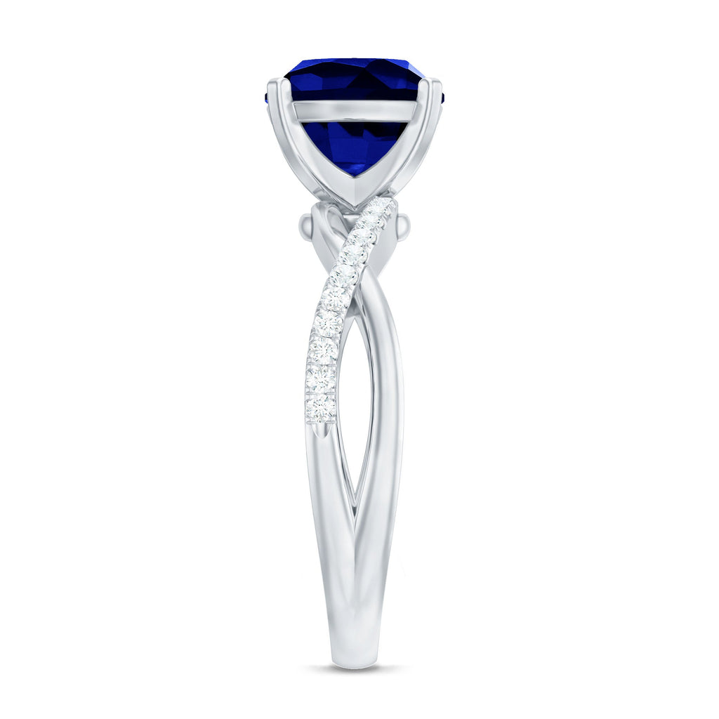 Certified 2.7 Carat Cushion Cut Lab Grown Blue Sapphire Engagement Ring with Diamond