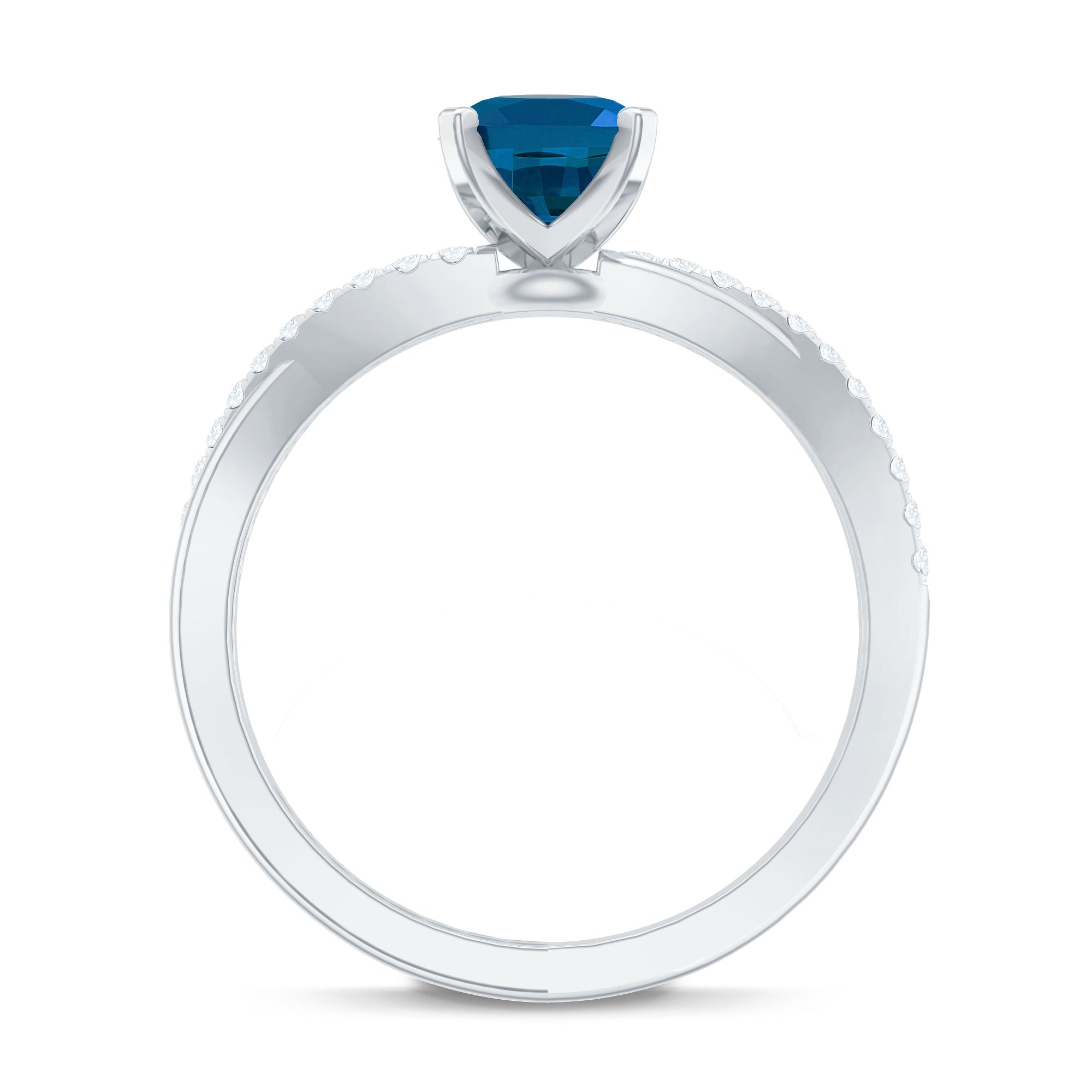 6X8mm Oval Cut London Blue Topaz Solitaire Engagement Ring with Diamond Spiral Shank