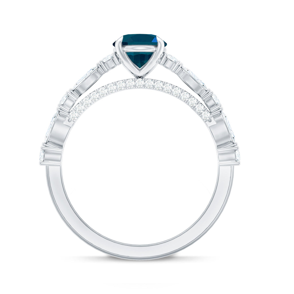 6X8mm Oval Cut London Blue Topaz Vintage Engagement Ring with Real Diamond