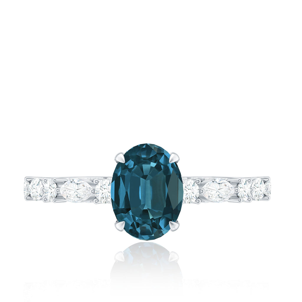 6X8mm Oval Cut London Blue Topaz Vintage Engagement Ring with Real Diamond
