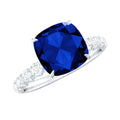 Classic 2.75 Carat Lab Grown Blue Sapphire Cushion Cut Engagement Ring with Diamond