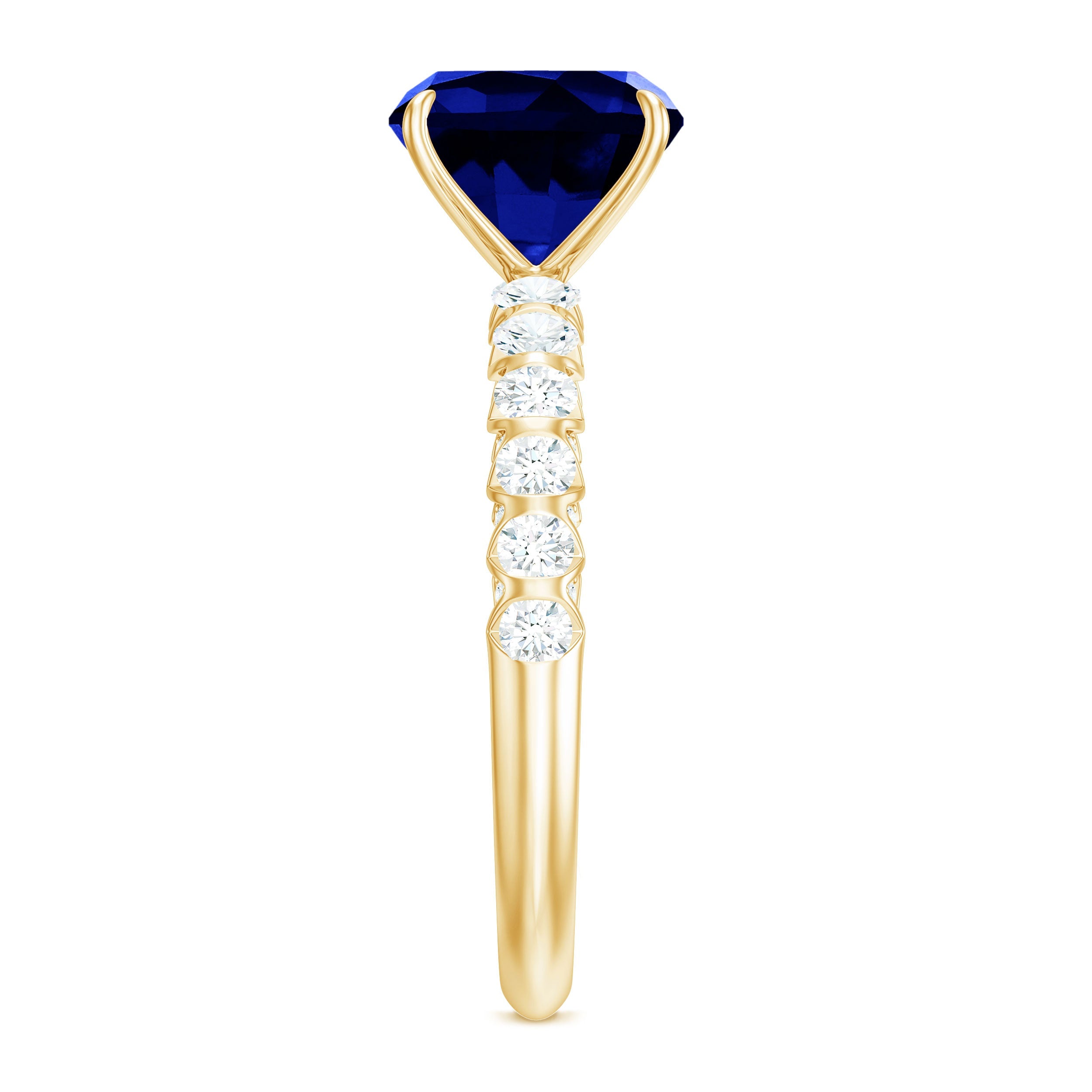 Classic 2.75 Carat Lab Grown Blue Sapphire Cushion Cut Engagement Ring with Diamond