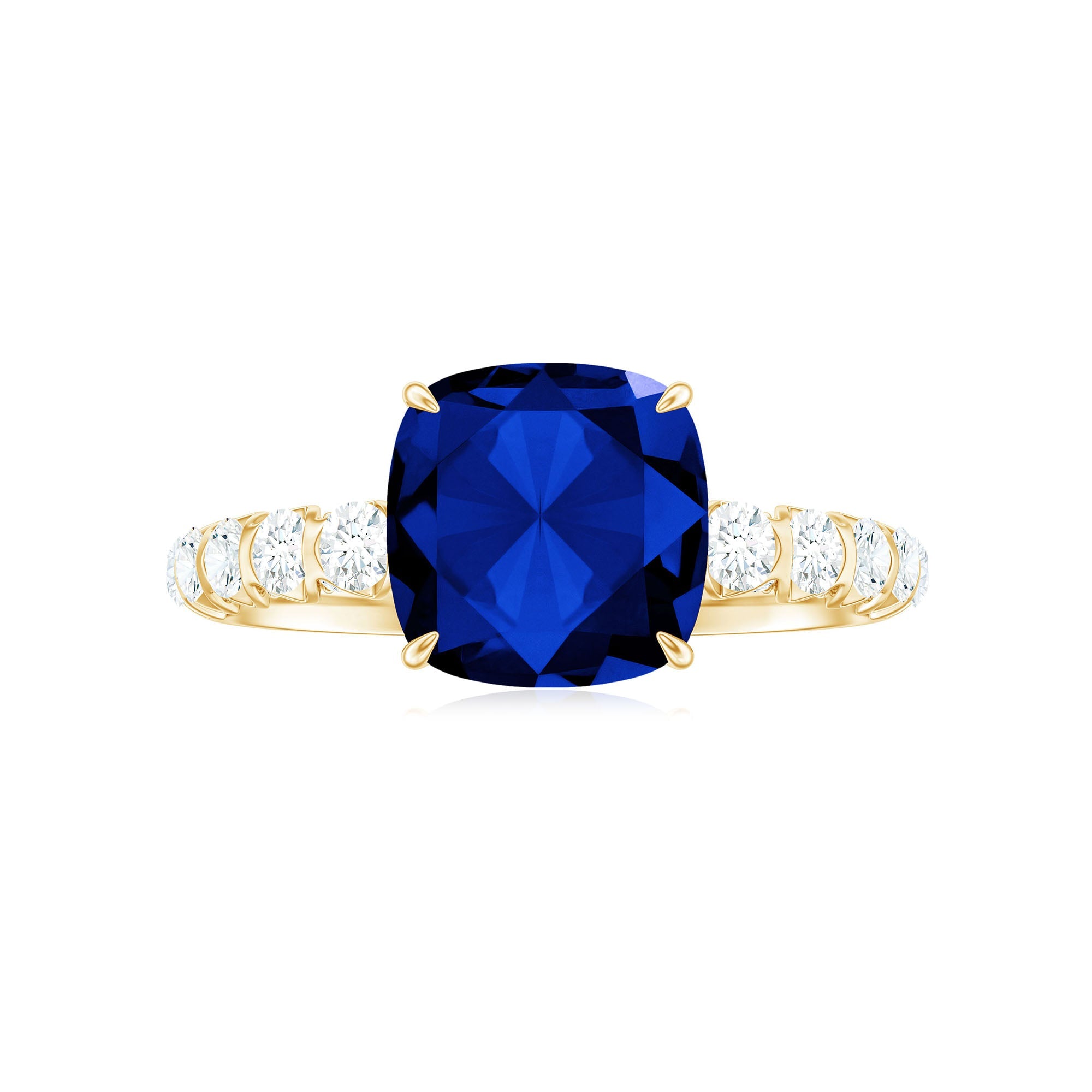Classic 2.75 Carat Lab Grown Blue Sapphire Cushion Cut Engagement Ring with Diamond