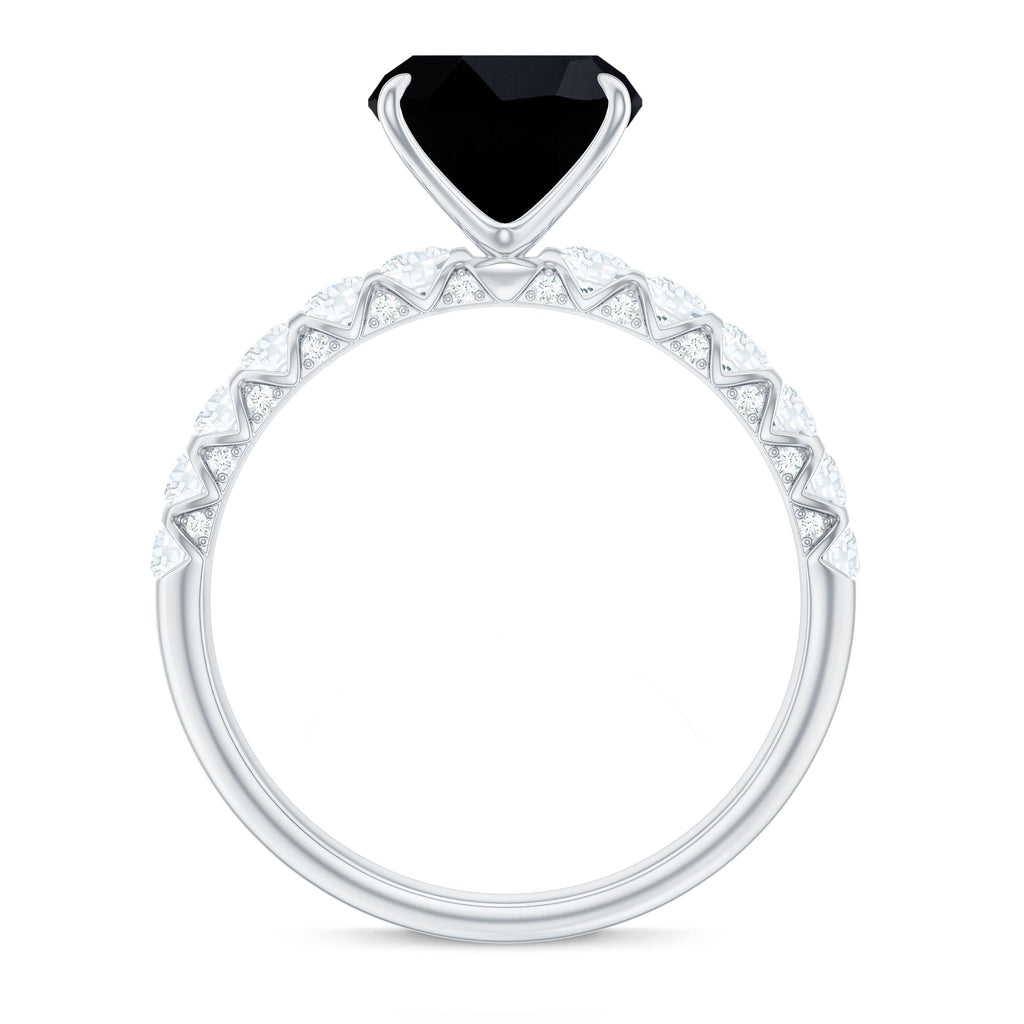 Cushion Cut Created Black Diamond and Diamond Solitaire Ring
