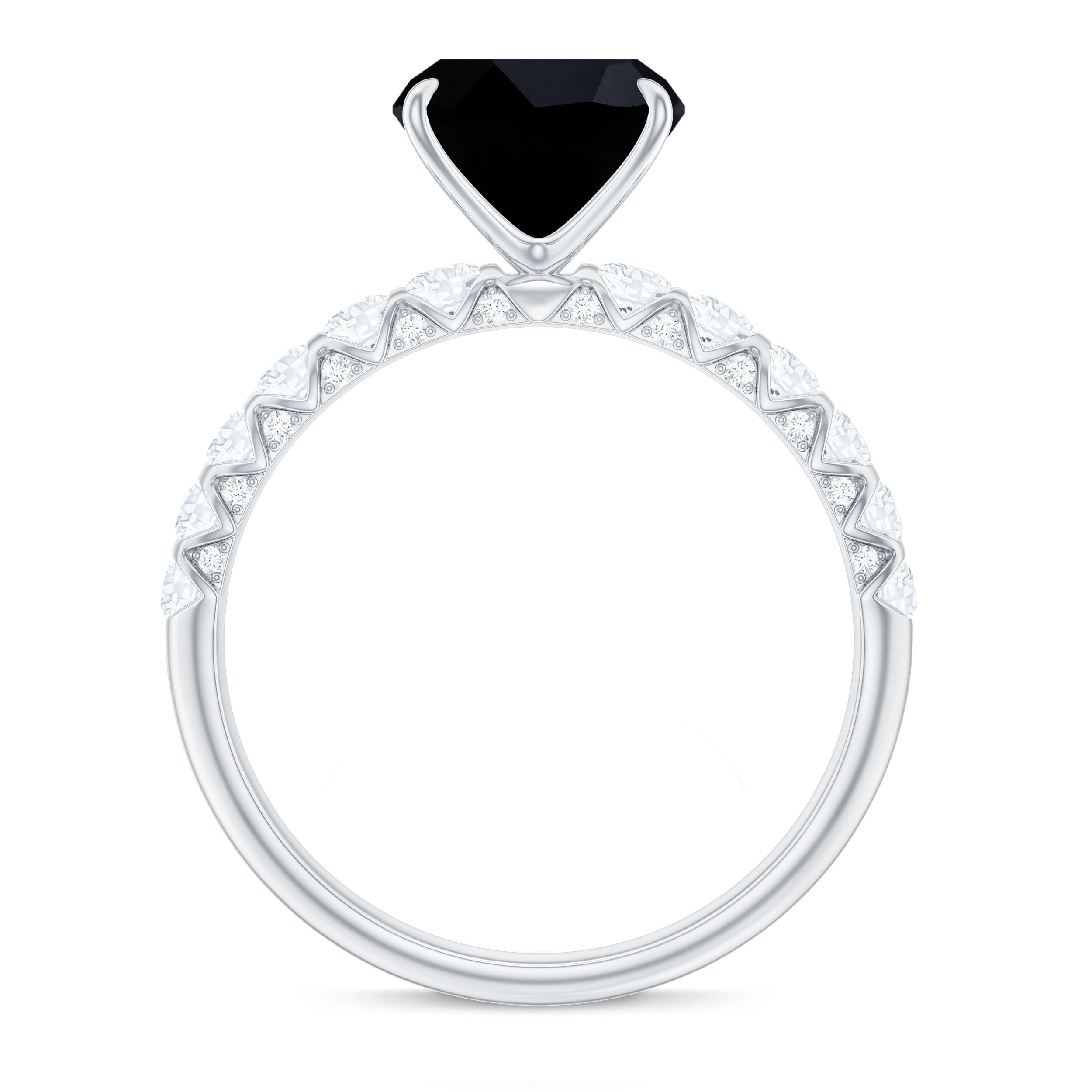 Cushion Cut Created Black Diamond and Diamond Solitaire Ring