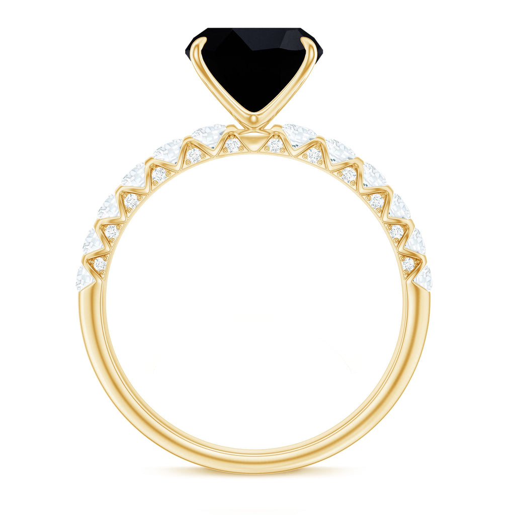 Cushion Cut Created Black Diamond and Diamond Solitaire Ring