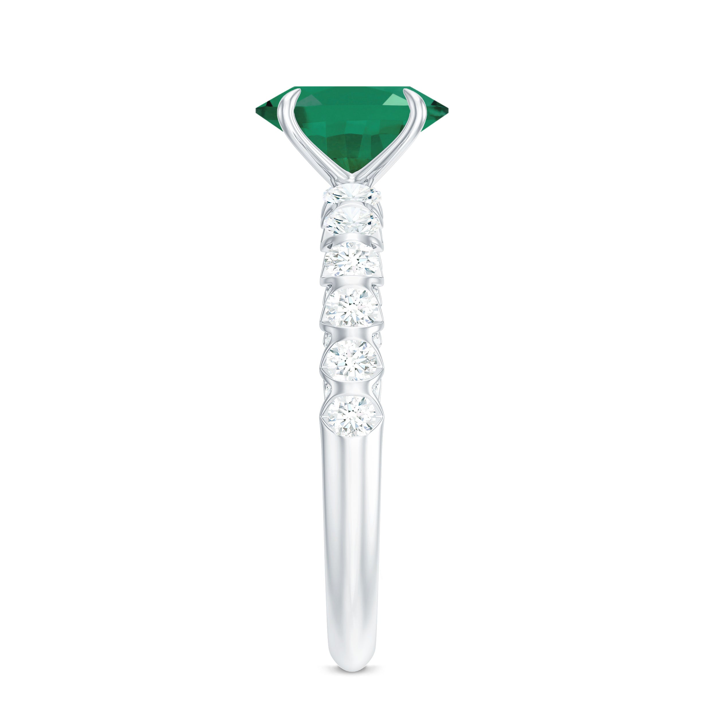 Natural 6X8mm Emerald Oval Engagement Ring with Diamond Side Stones