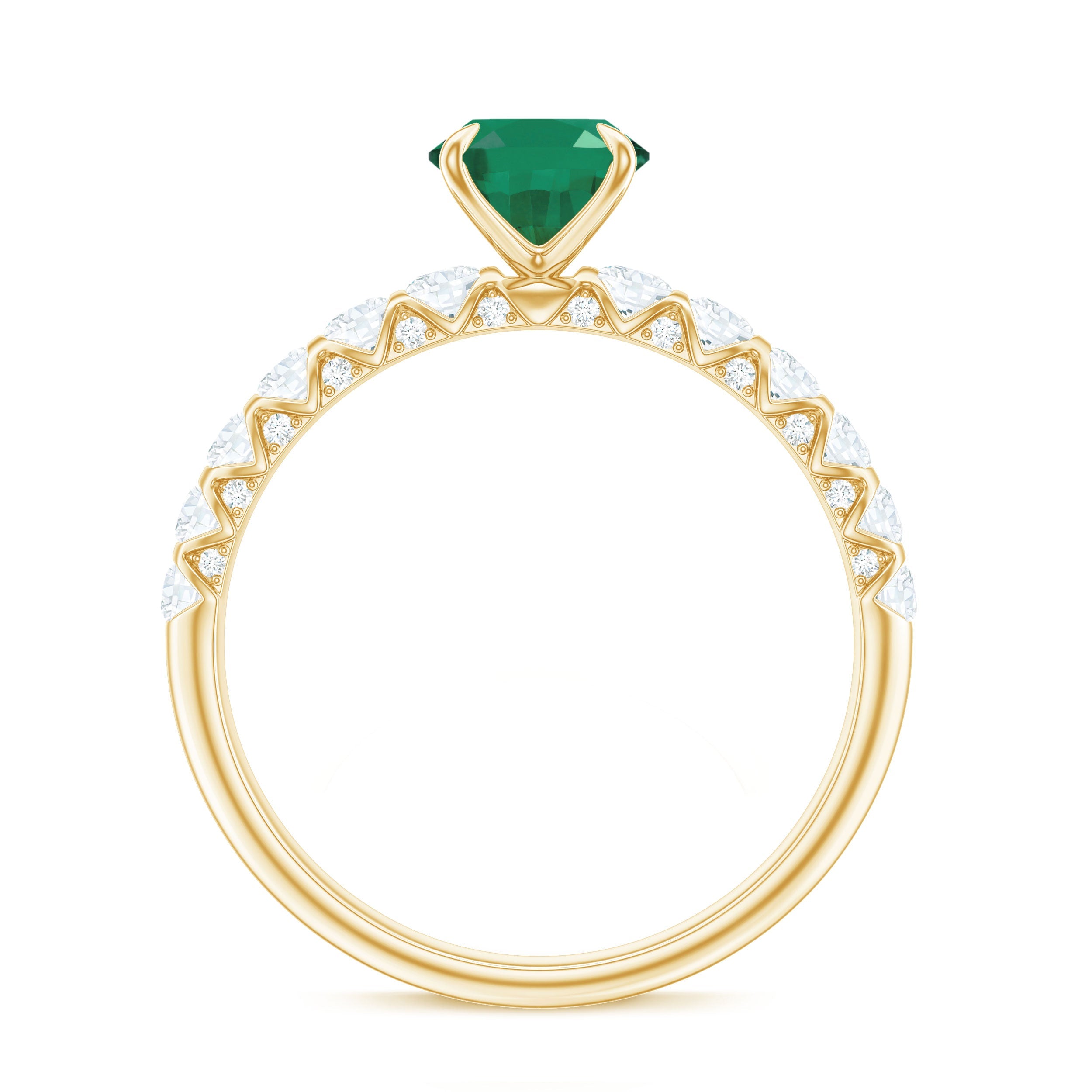 Natural 6X8mm Emerald Oval Engagement Ring with Diamond Side Stones