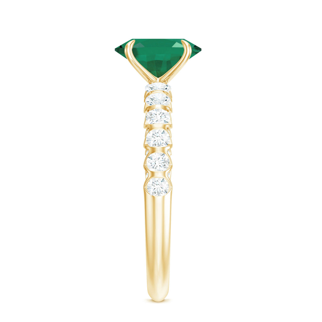 Natural 6X8mm Emerald Oval Engagement Ring with Diamond Side Stones