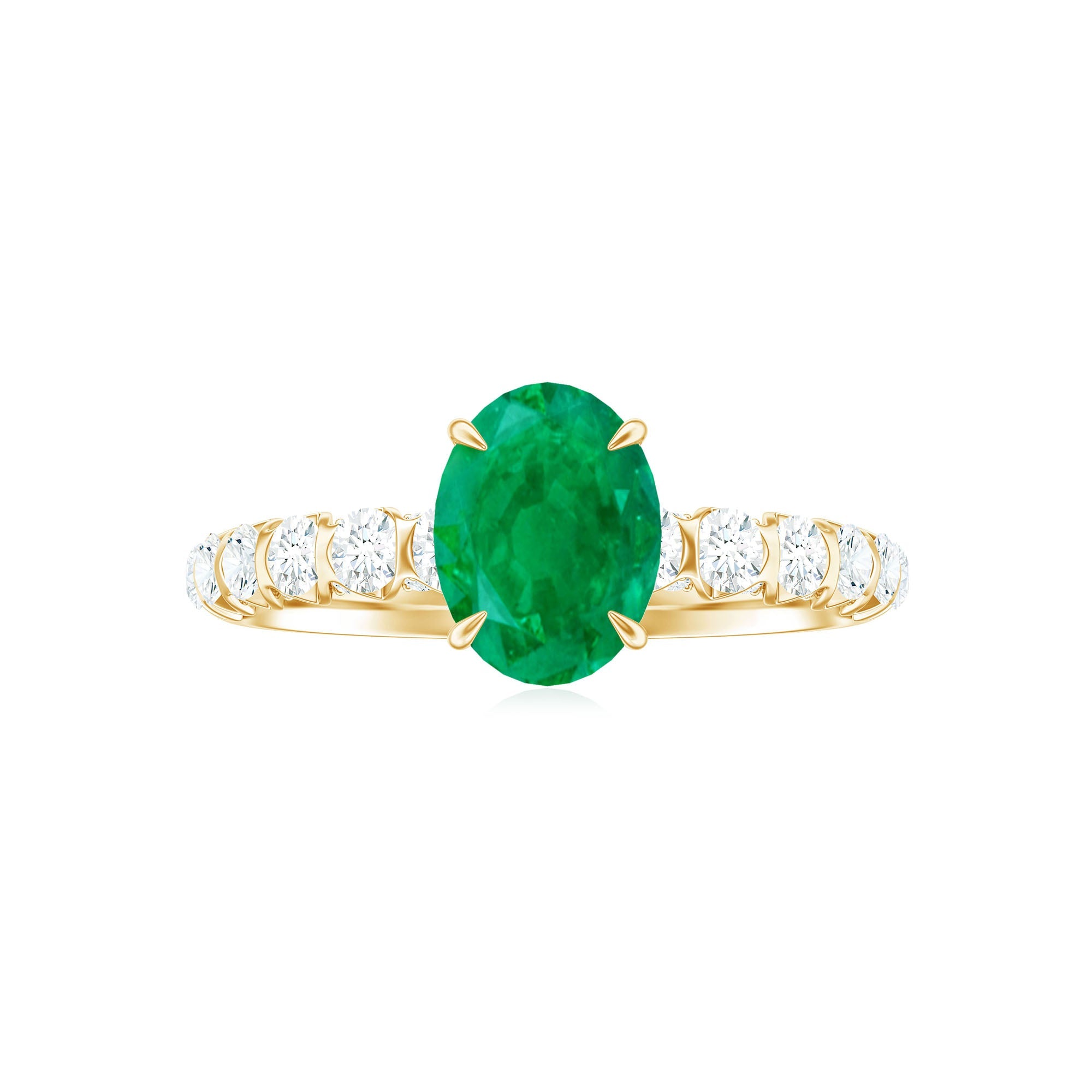Natural 6X8mm Emerald Oval Engagement Ring with Diamond Side Stones