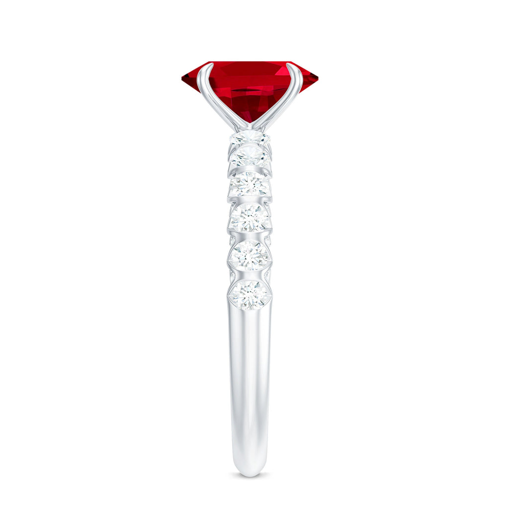 2.25 CT Oval Cut Created Ruby Solitaire Engagement Ring with Diamond Side Stones