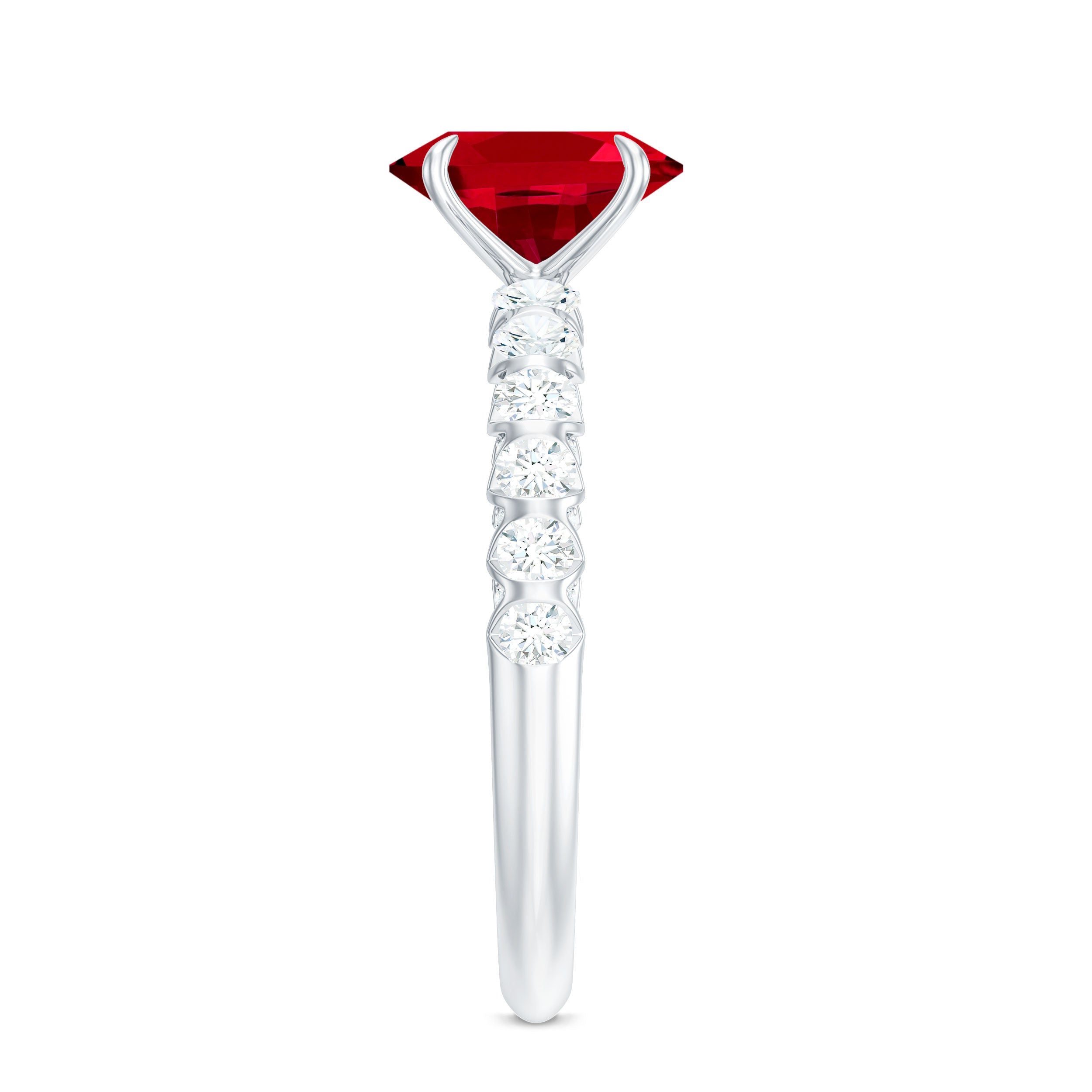 2.25 CT Oval Cut Created Ruby Solitaire Engagement Ring with Diamond Side Stones