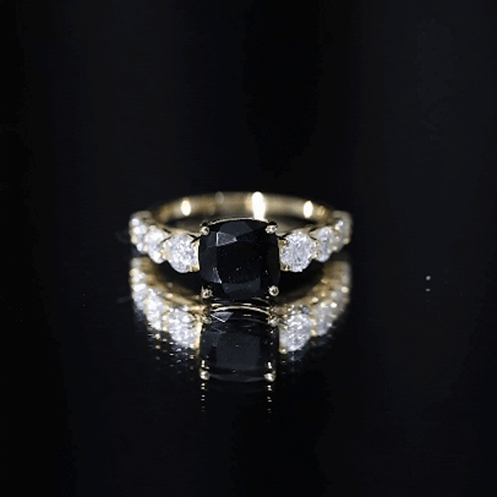 Lab Grown Black Diamond Solitaire Ring with Moissanite