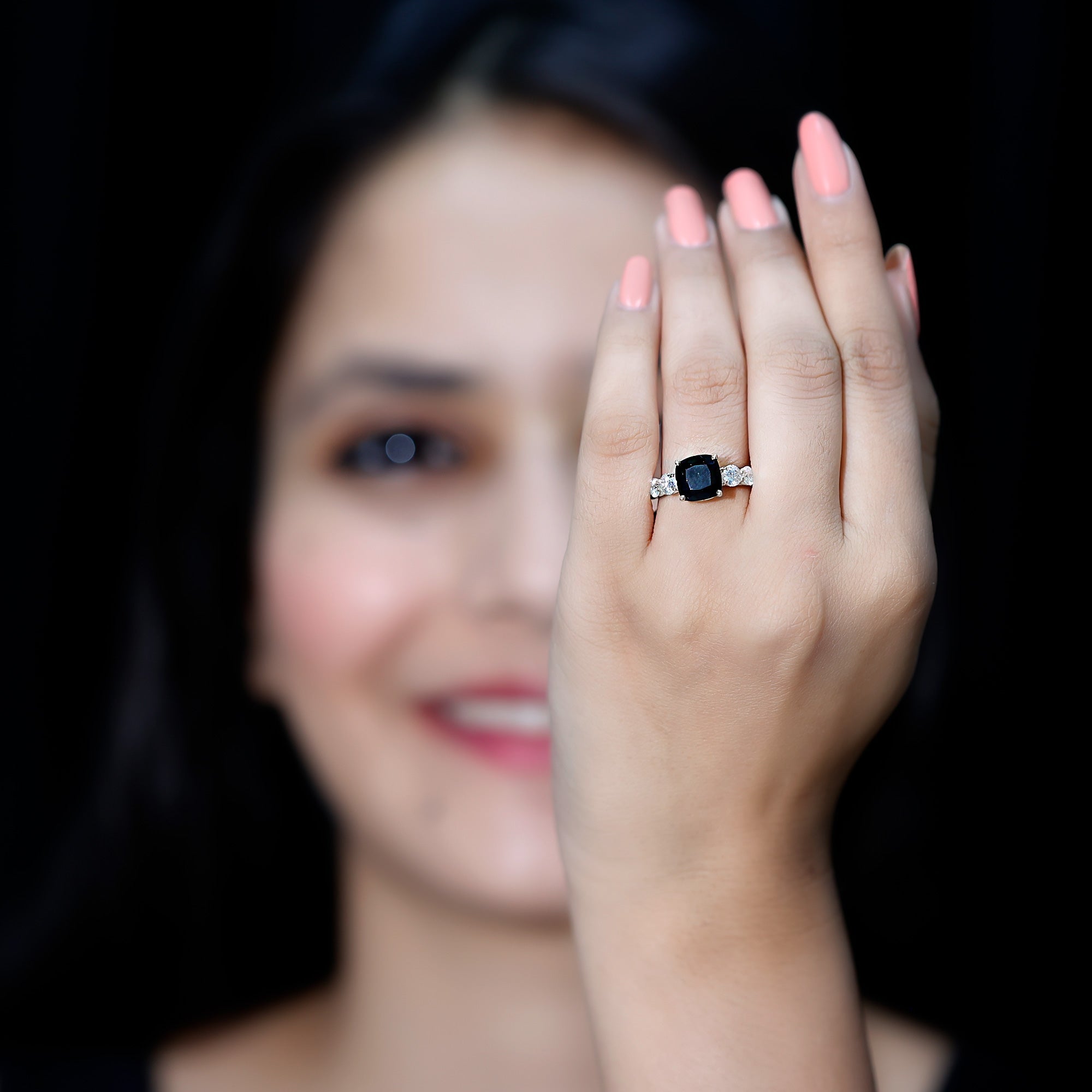 Lab Grown Black Diamond Solitaire Ring with Moissanite